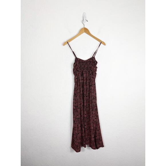 Urban Outfitters Veronica Midi Dress Size XS Ruched Geometric Smocked Back - Picture 12 of 13